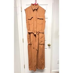 YFB Young Fabulous Broke Linen Blend Utility Jumpsuit Tie Sleeveless Rust Size L